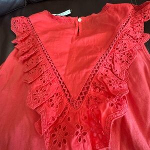 J. Crew Vibrant Red Ruffle Blouse